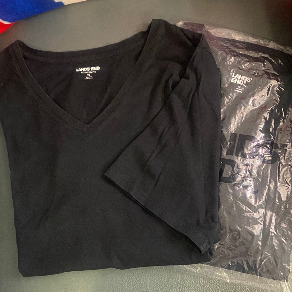 LOT of 2 Lands' End Classic Black V-Neck Tee